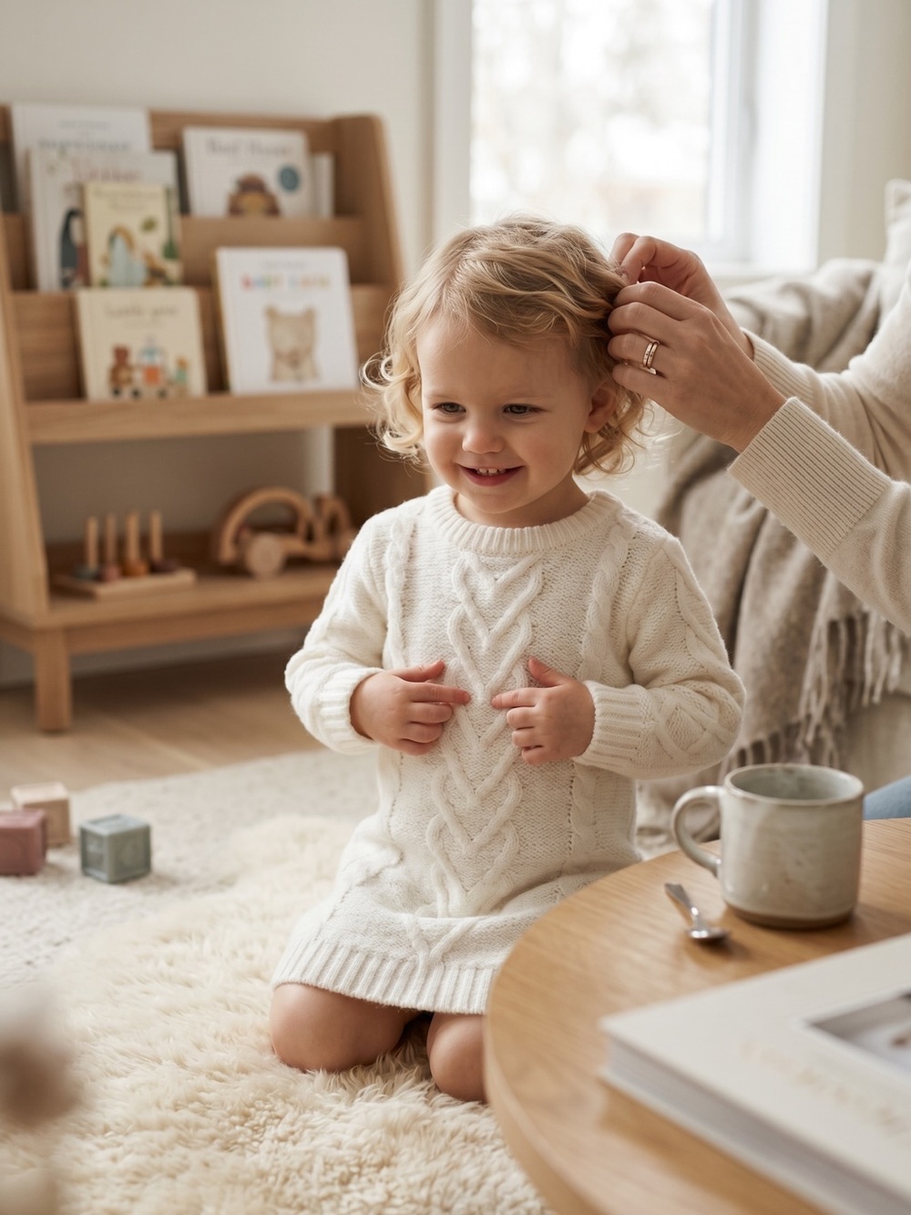 George White Cable Knit Sweater Dress for Kids